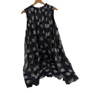 Joie Womens Navy Blue Floral Smocked Mock Neck Sleeveless Mini Shift Dress Large